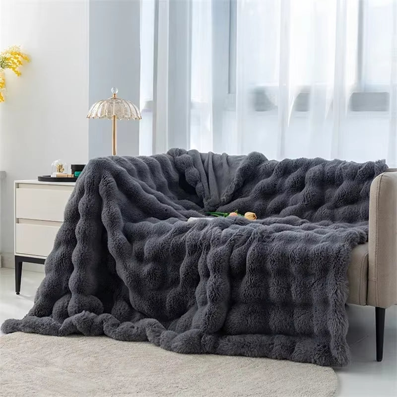 Faux Rabbit Fur Throw Blanket