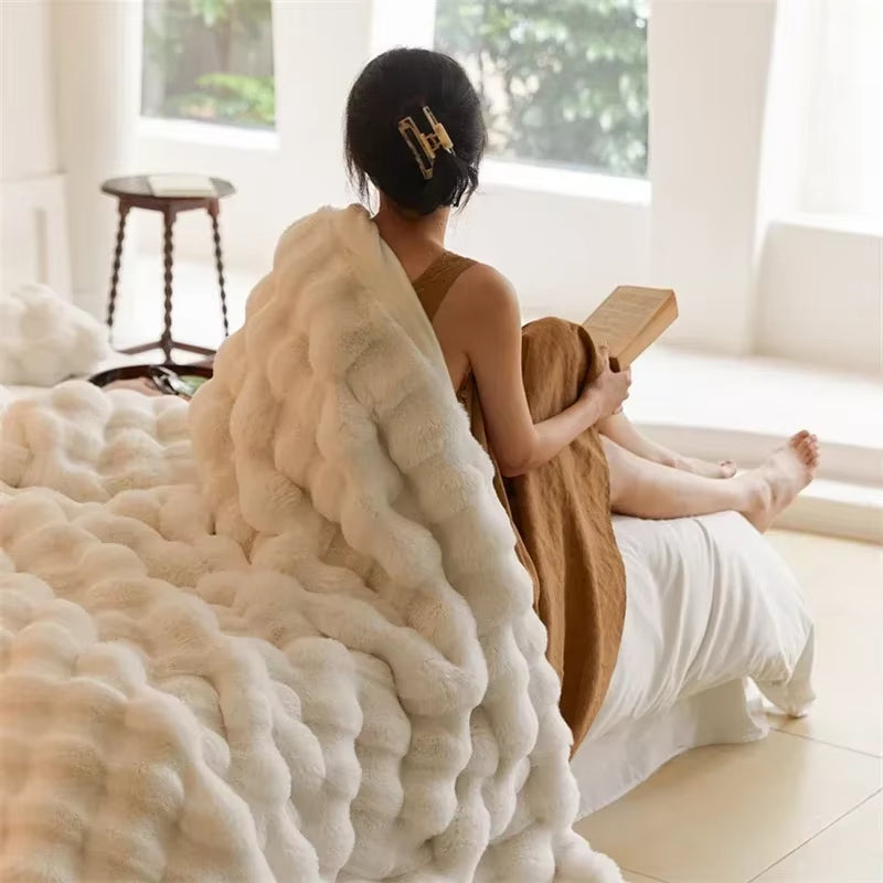 Faux Rabbit Fur Throw Blanket