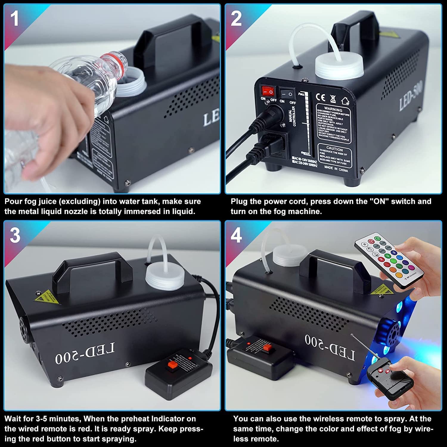 Fog Machine, Smoke Machine with 13 Colorful LED Lights