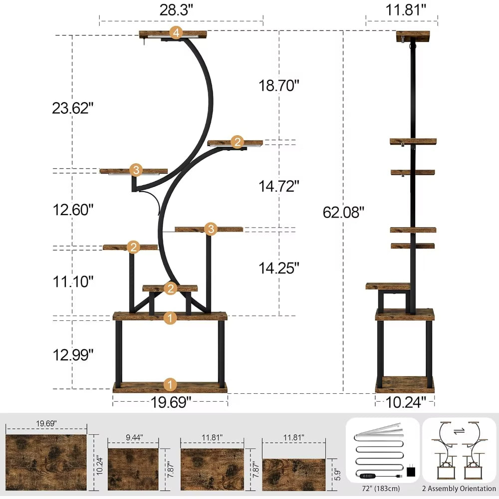 Plant Stand Indoor with Grow Lights - 62" Tall Plant Shelf