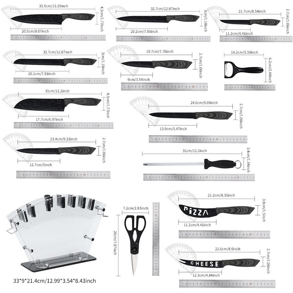 All in one Kitchen Knife Set with Block, 19 PCS