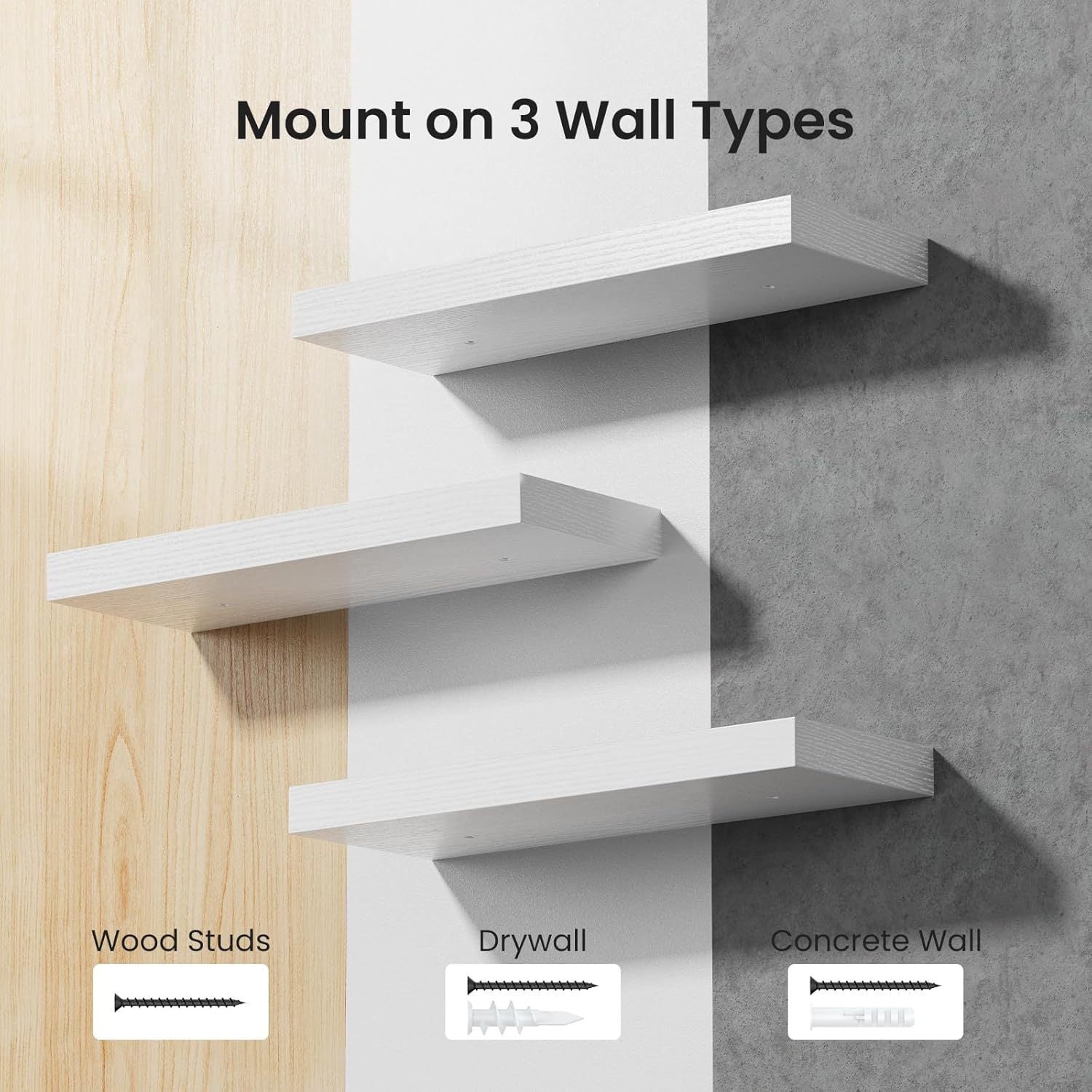 3 Pack Floating Shelves for Wall - 16 Inch Wall Shelves