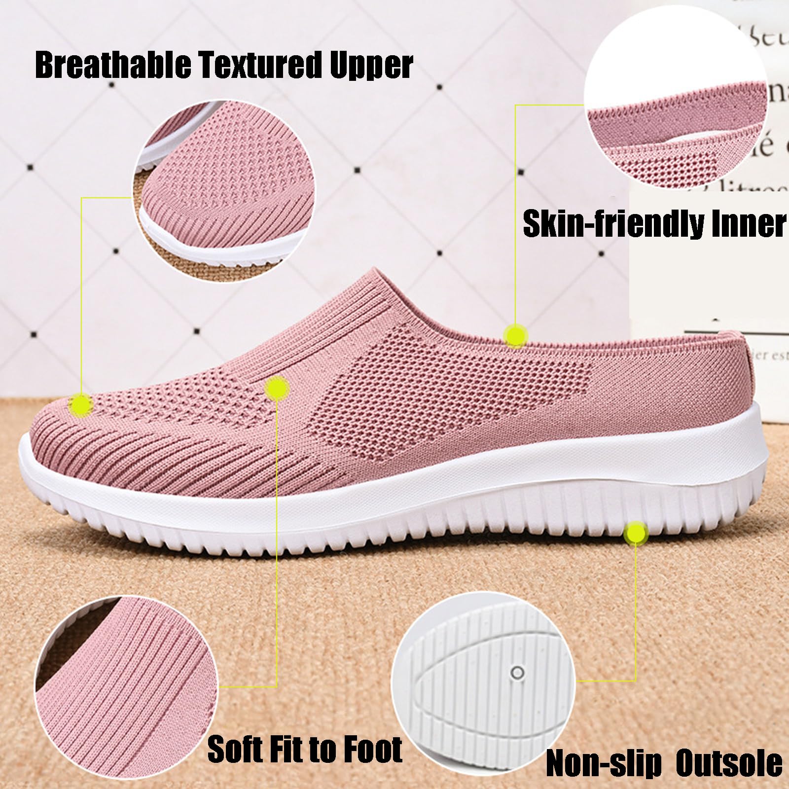Orthopedic Women’s Breathable Slip-On Mesh Mules – Closed-Toe Walking Shoes
