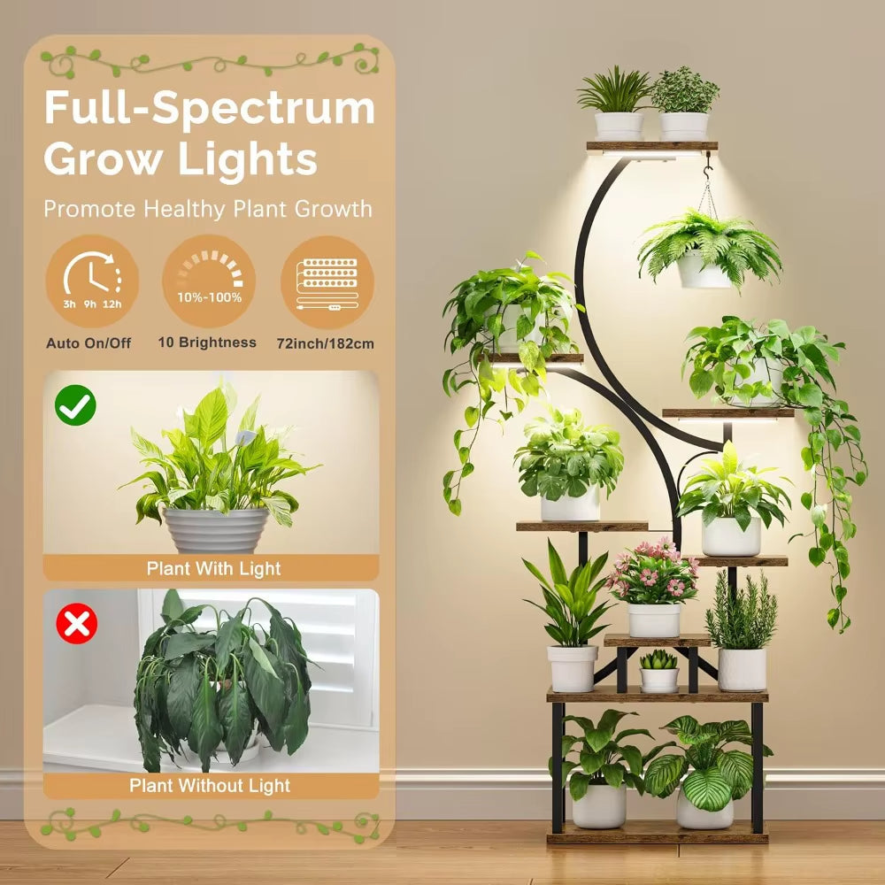 Plant Stand Indoor with Grow Lights - 62" Tall Plant Shelf