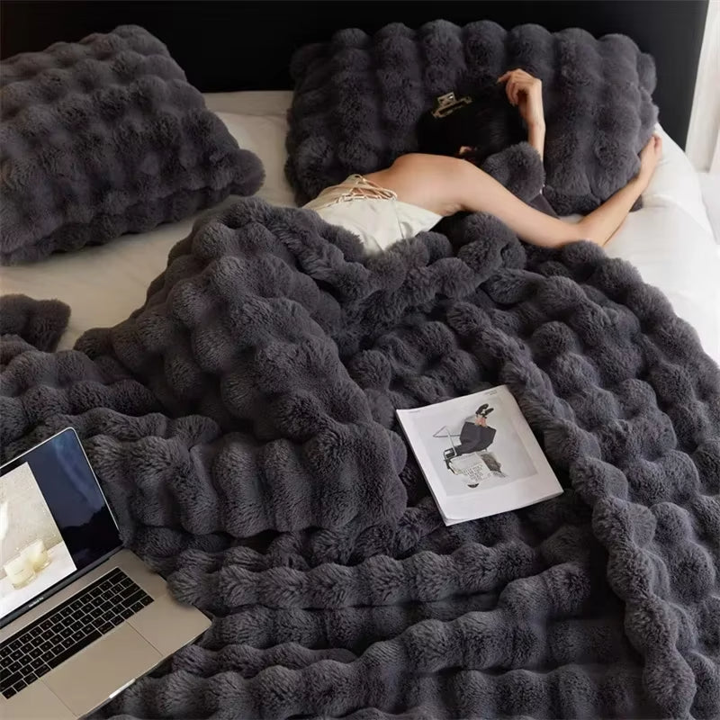 Faux Rabbit Fur Throw Blanket