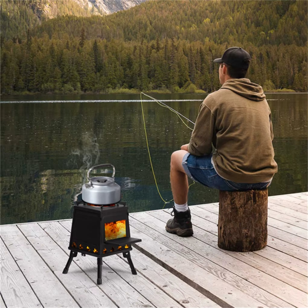 Portable Windproof Outdoor Fire Wood Heater with Burner Stove Bin for Camping Tent
