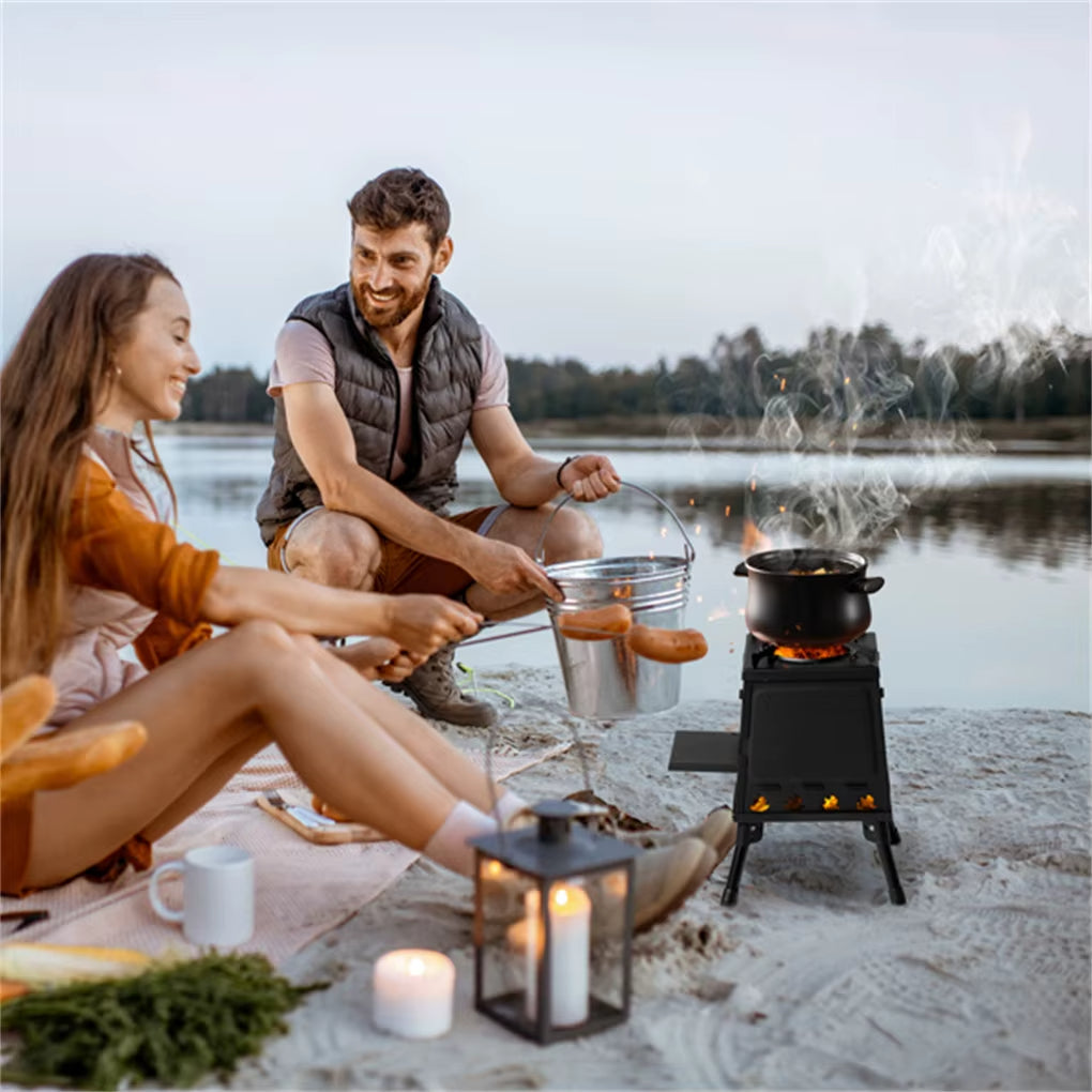 Portable Windproof Outdoor Fire Wood Heater with Burner Stove Bin for Camping Tent