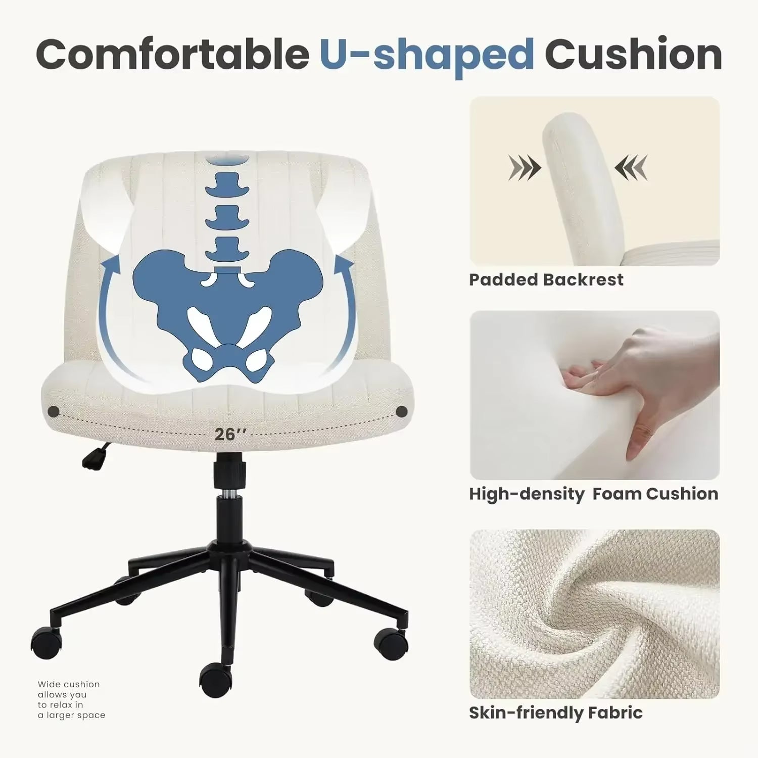 Criss Wheels Cross Legged Armless Wide Dual-Purpose Base