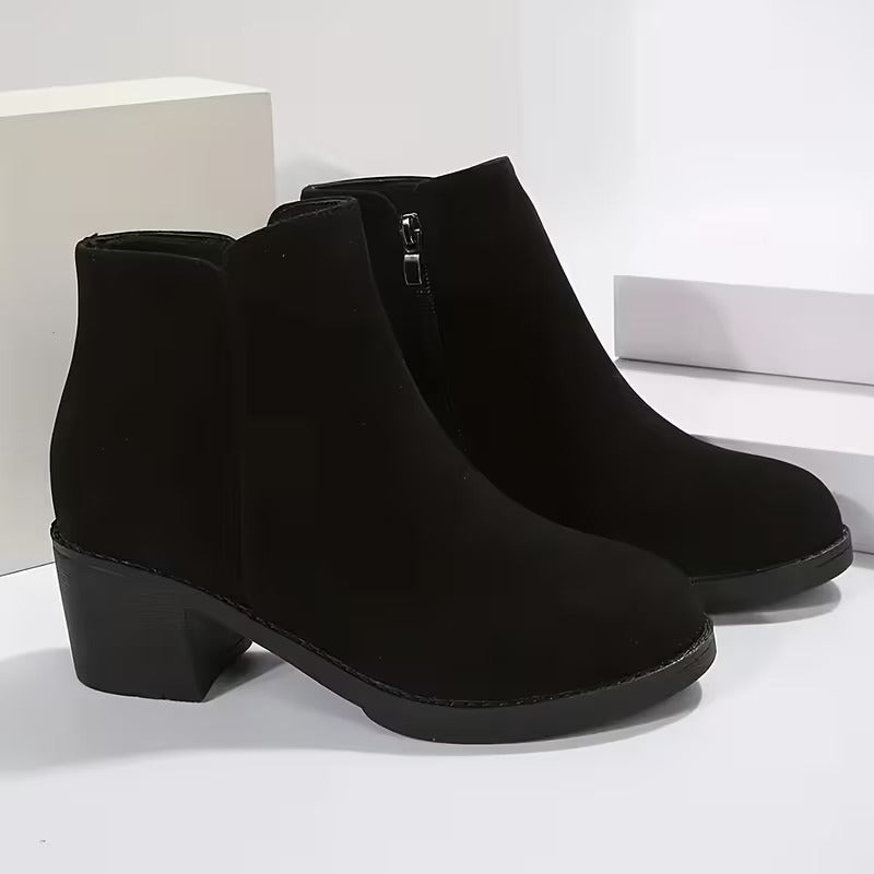 Orthopedic Women’s Mid Heel Block Boots with Side Zipper