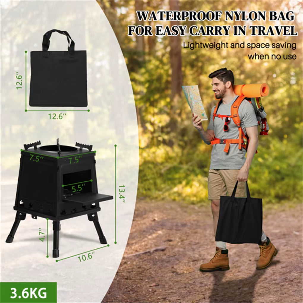 Portable Windproof Outdoor Fire Wood Heater with Burner Stove Bin for Camping Tent