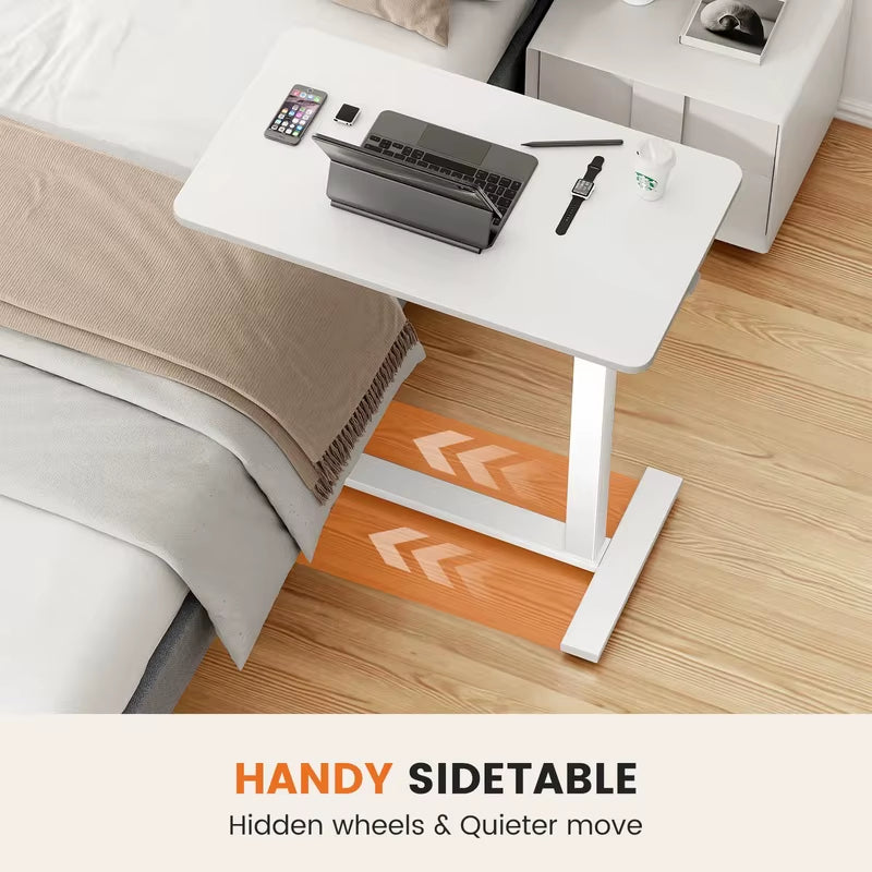Adjustable Height Overbed Side Table with Hidden Wheels