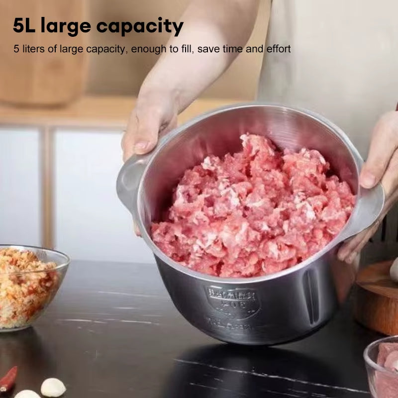 Electric Meat Mincer Grinder Stainless Steel Chopper 5L Food Processor Garlic Mu