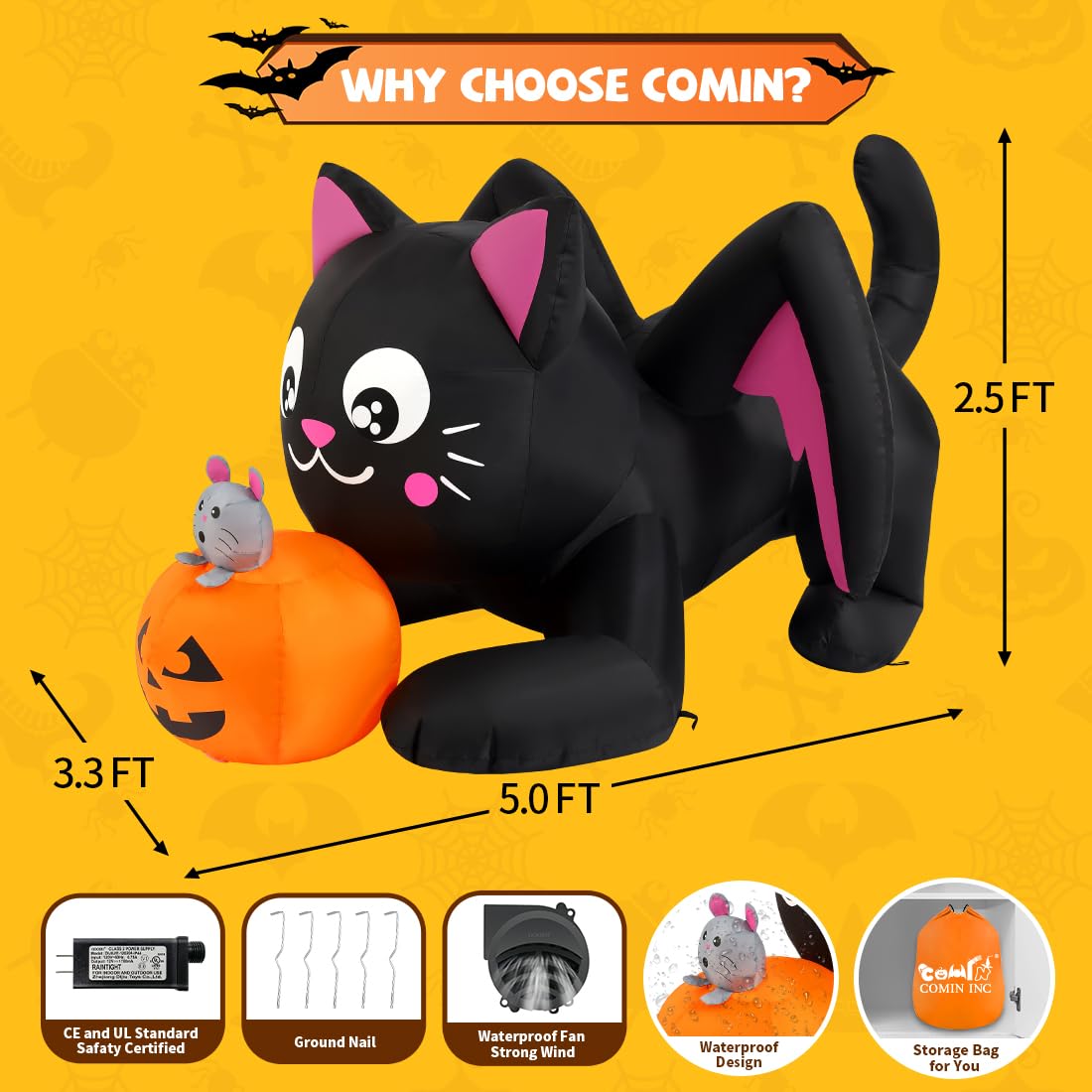 5 FT Halloween Inflatables Cat Outdoor Decorations