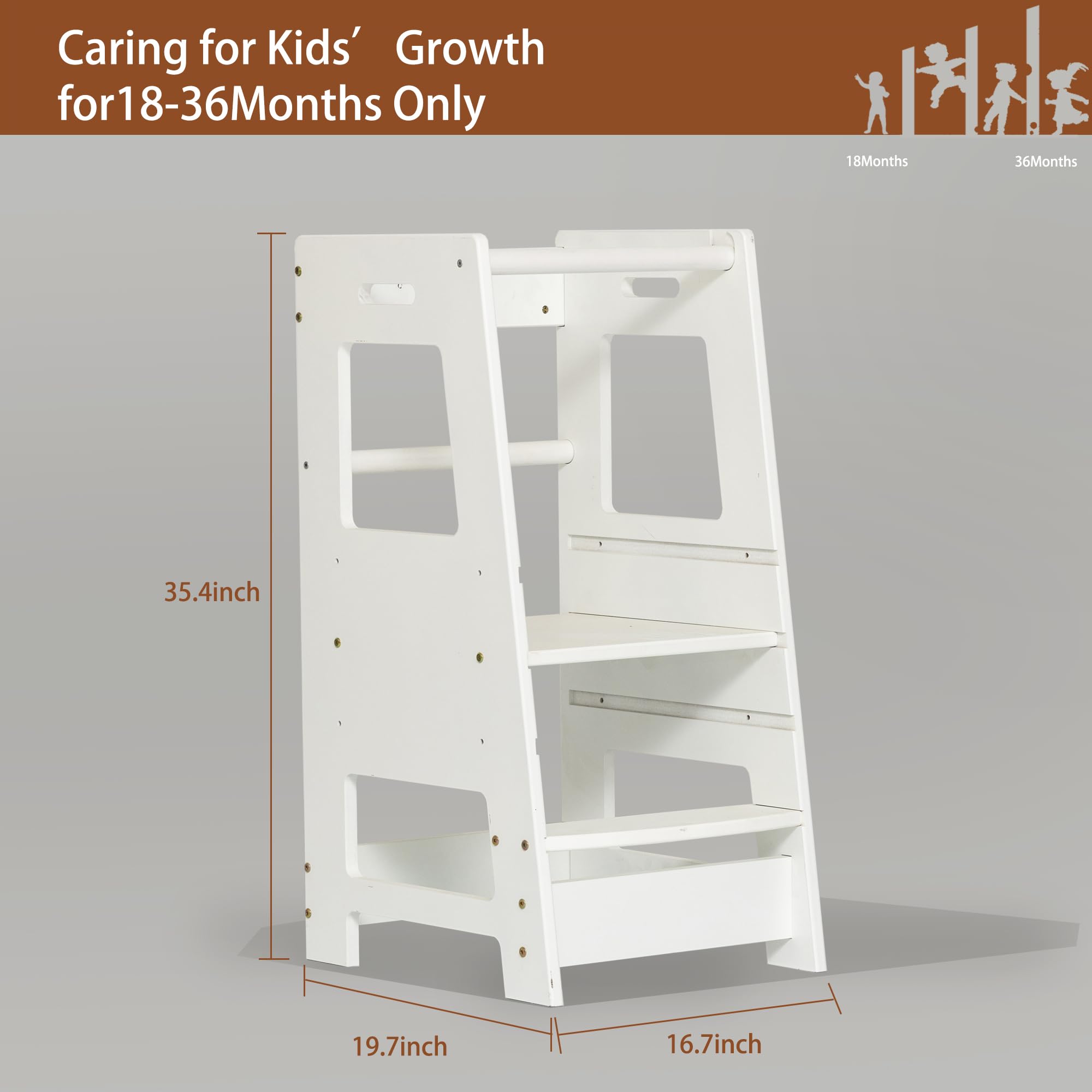 Wooden Kitchen Step Stool for Kids with Adjustable Footrest