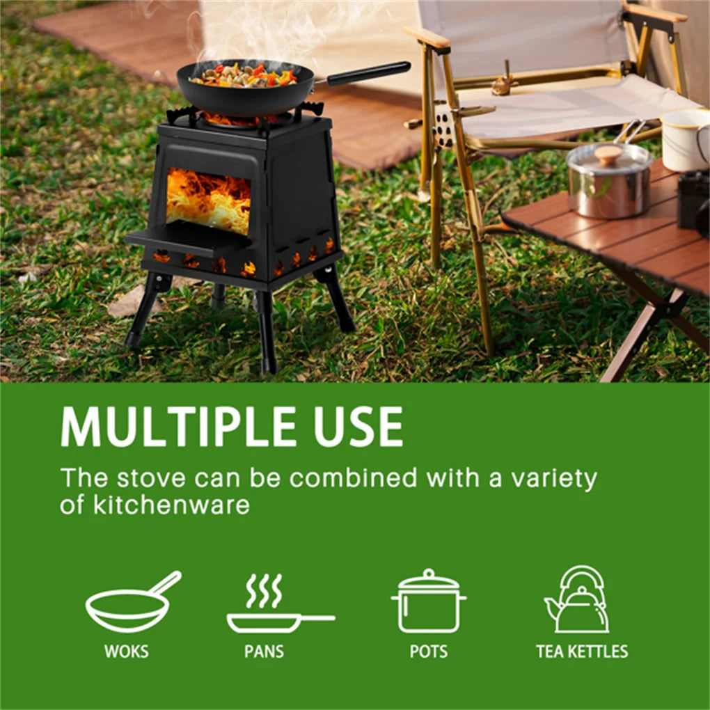 Portable Windproof Outdoor Fire Wood Heater with Burner Stove Bin for Camping Tent