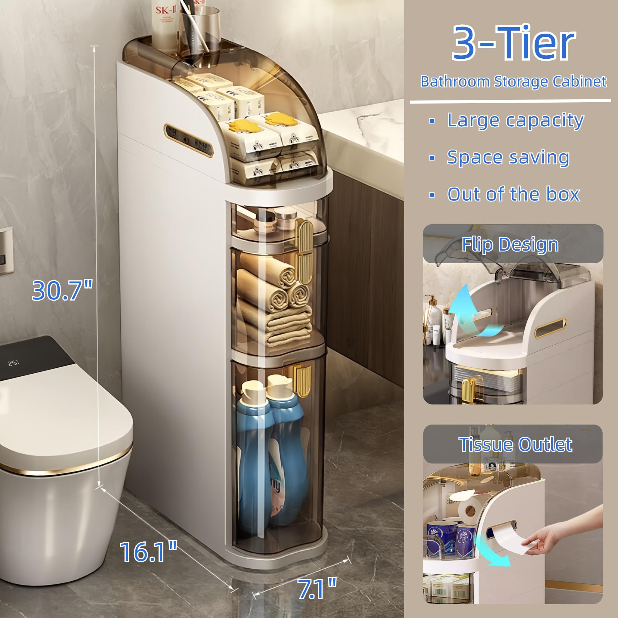 2/3/4-Tiers Slim Bathroom Storage Cabinet