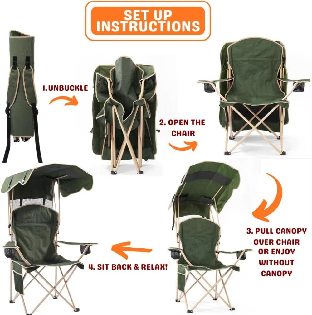 Portable Folding Camping Chairs with Canopy Shade