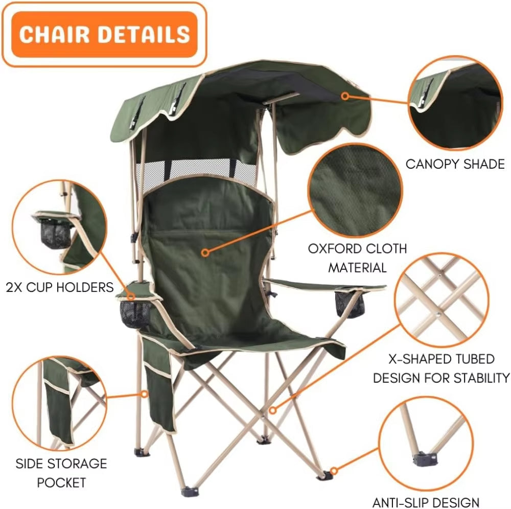 Portable Folding Camping Chairs with Canopy Shade
