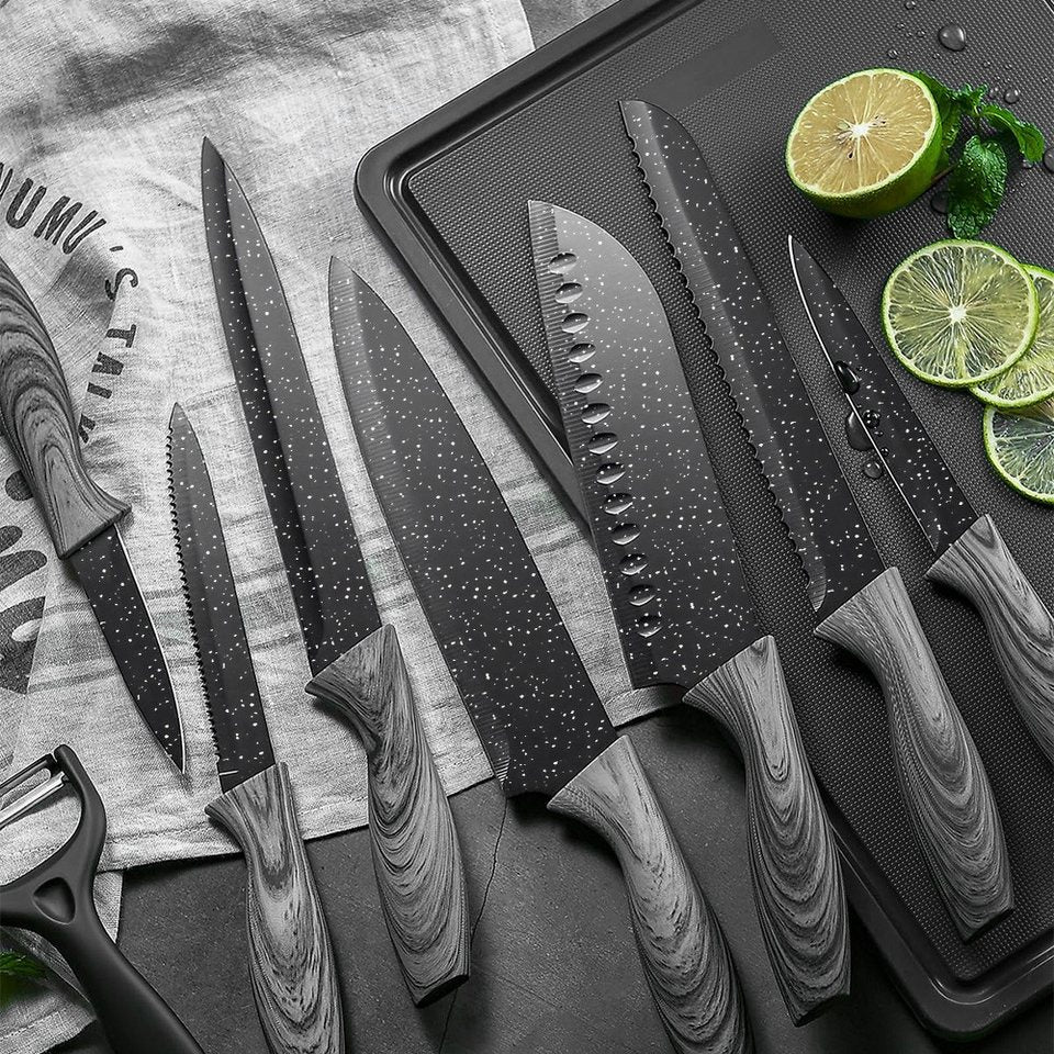 All in one Kitchen Knife Set with Block, 19 PCS