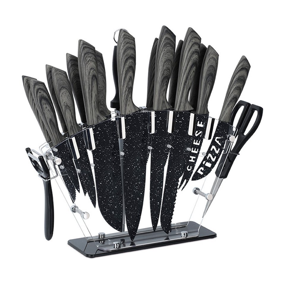 All in one Kitchen Knife Set with Block, 19 PCS