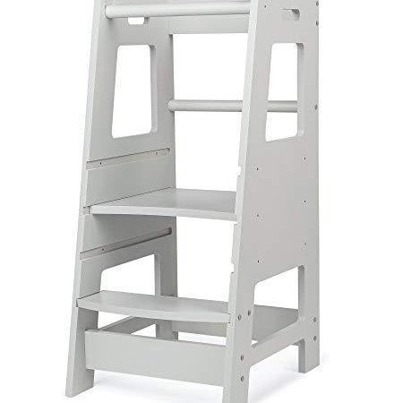 Wooden Kitchen Step Stool for Kids with Adjustable Footrest