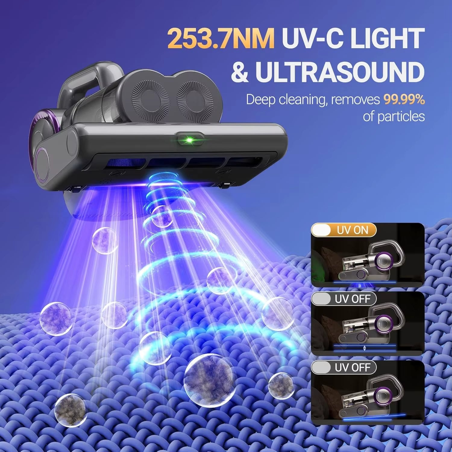 Mattress Vacuum Cleaner, 16Kpa Bed Vacuum Cleaner with 253.7nm UV-C Light